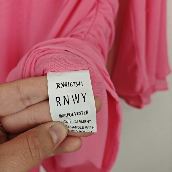 RUNAWAY The Label Suzy Mini Dress Flared Sleeves Deep V-neck In Bubblegum LG - Picture 12 of 15